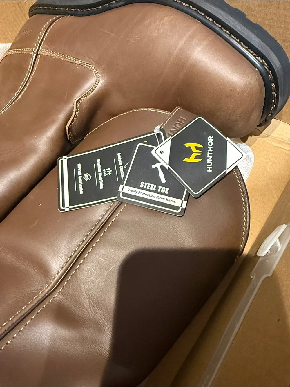 Men's Brown Leather Pull-On Work Boots